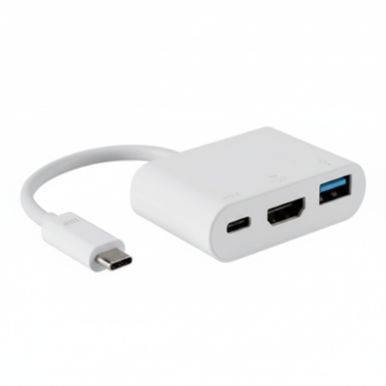 ADAPTADOR CON CABLE TIPO C, ENTRADA HDMI, USB Y TIPO C