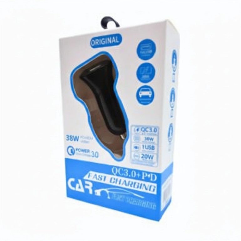 CARGADOR DE AUTO DUAL PORT USB A 18W Y PD 20W NEGRO