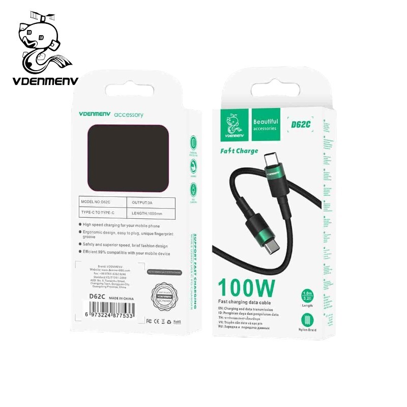 CABLE DE DATOS VDENMENV D62C TIPO C A TIPO C 100W ROJO