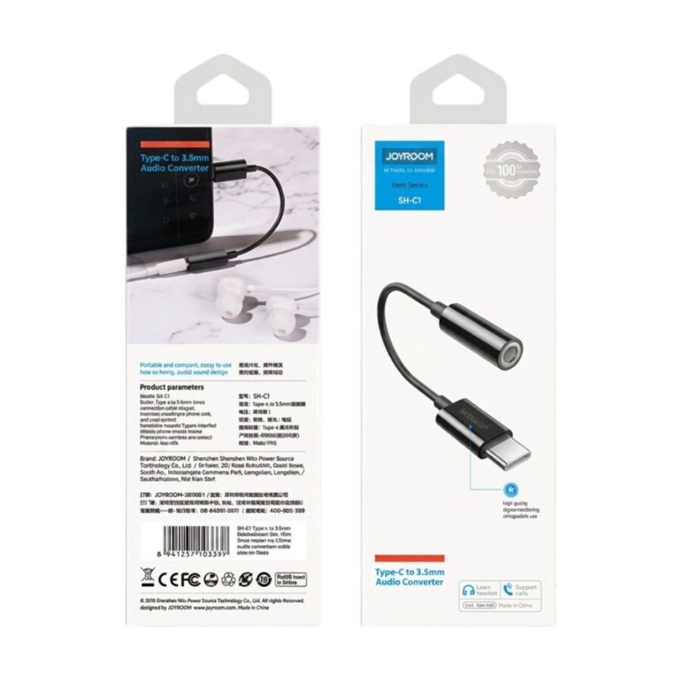 ADAPTADOR JOYROOM SHC1 TIPO C A AUX 3.5MM NEGRO