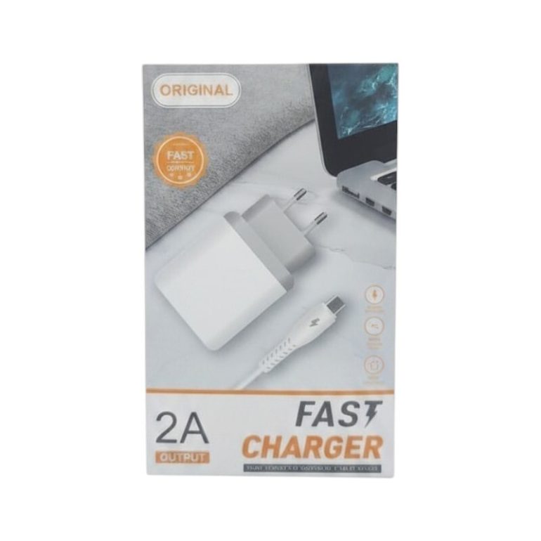 CARGADOR DE PARED USB A 2A MAS CABLE MICRO USB BLANCO