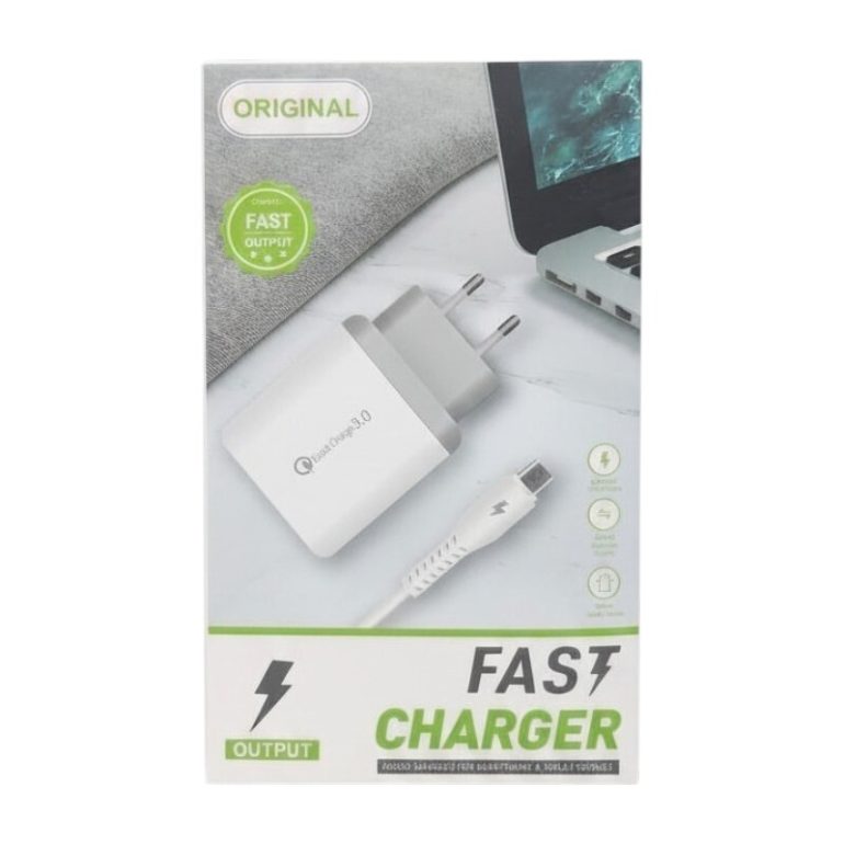 CARGADOR DE PARED USB A QC 3.0 MAS CABLE MICRO USB