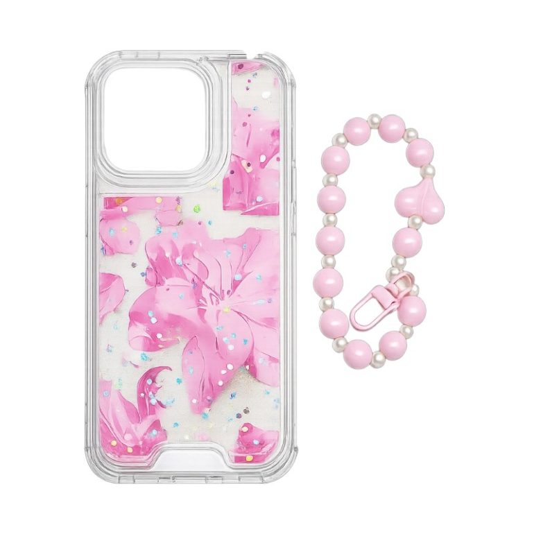 FUNDA DISEÑO CON CORREA IPHONE 13 PRO HIBISCO ROSA