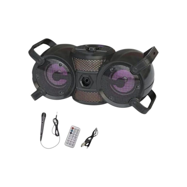 PARLANTE CON MICROFONO CONTROL REMOTO Y LUCES RGB 2X4’’ 20W